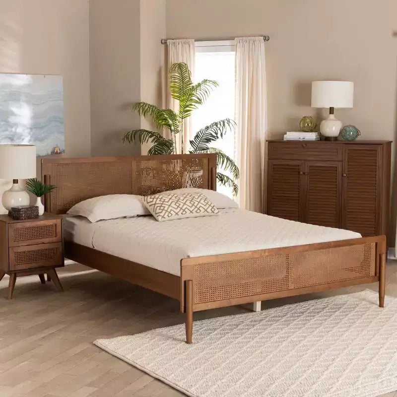 Baxton Studio Gardwin Mid-Century Modern Ash Walnut Finished Wood Platform Bed