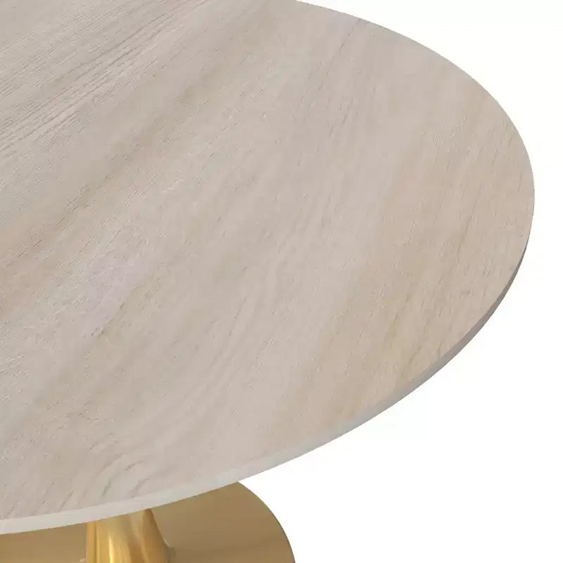 Tavolo da pranzo rotondo nero / legno naturale / bianco – piano in pietra sinterizzata, base a piedistallo dorata, 4 posti