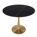 LeisureMod Bristol 35 Round Dining Table  Sintered Stone Top Accent Caf Table & Sturdy Steel Gold Pedestal Base for Kitchen and Small Spaces