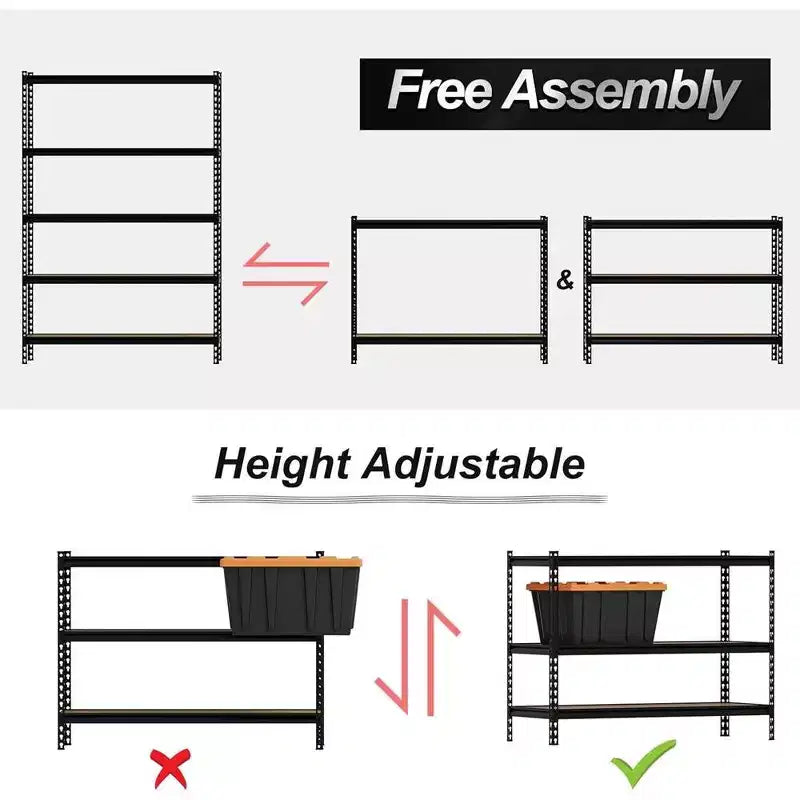 Scaffalatura in acciaio nera a 5 ripiani, regolabile, montaggio da 1 persona, 122 cm L x 46 cm P x 185 cm H