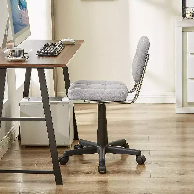 Sedia da ufficio girevole senza braccioli grigio/bianco, regolabile in altezza, imbottita in lino, 1 posto