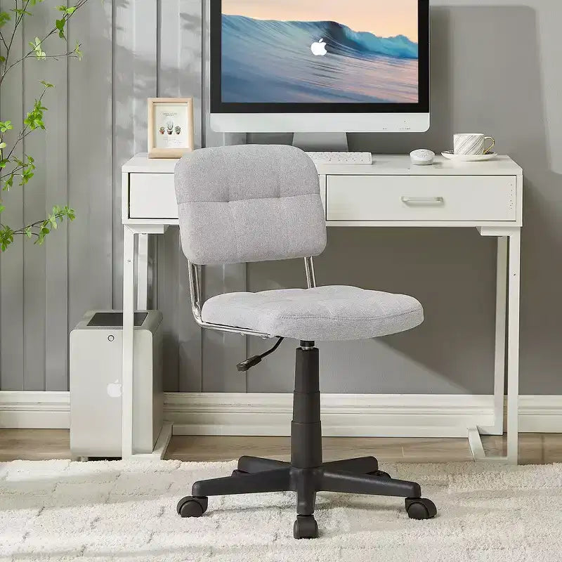 Sedia da ufficio girevole senza braccioli grigio/bianco, regolabile in altezza, imbottita in lino, 1 posto