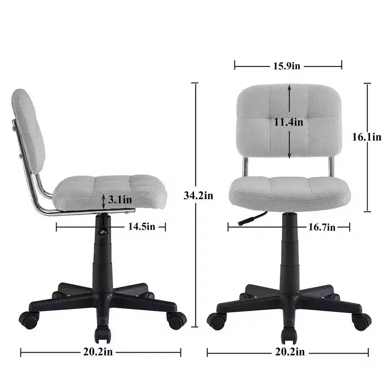 Sedia da ufficio girevole senza braccioli grigio/bianco, regolabile in altezza, imbottita in lino, 1 posto