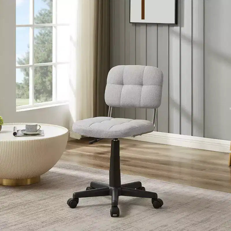 Sedia da ufficio girevole senza braccioli grigio/bianco, regolabile in altezza, imbottita in lino, 1 posto