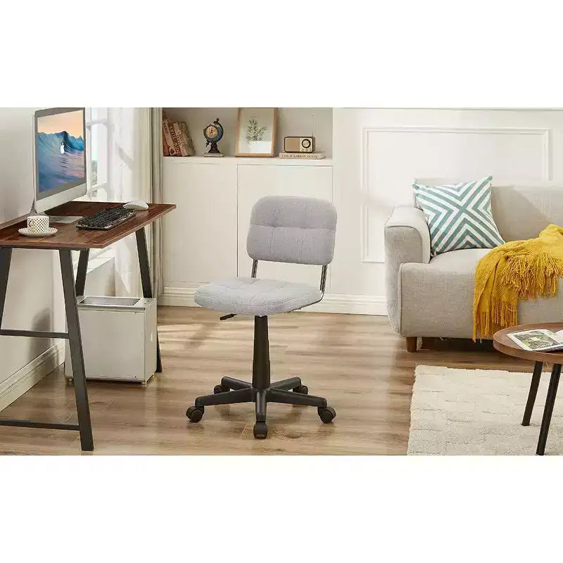 Sedia da ufficio girevole senza braccioli grigio/bianco, regolabile in altezza, imbottita in lino, 1 posto