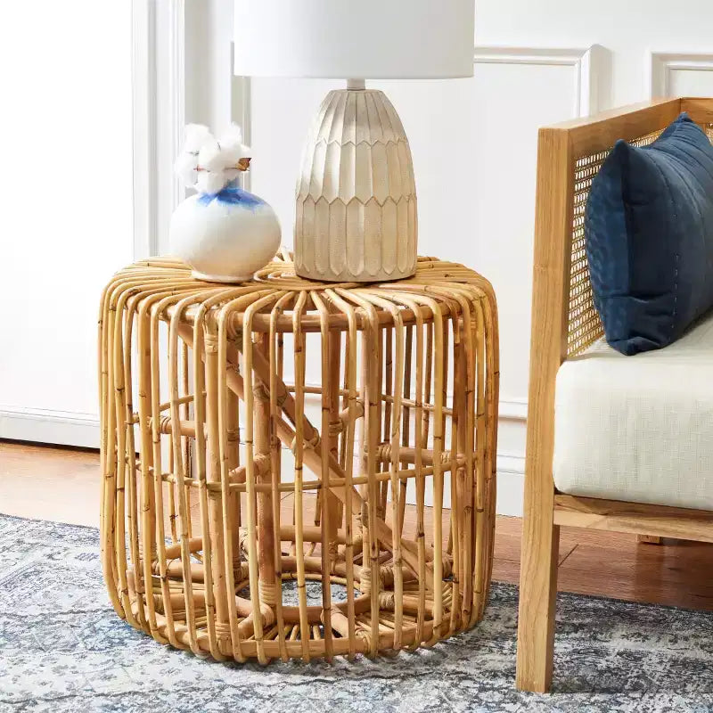 Tavolino rotondo in rattan, nero/miele naturale, stile costiero, 1 pezzo